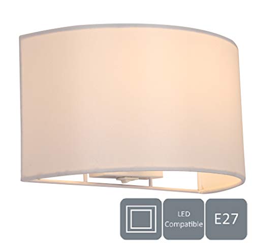 HARPER LIVING 1 lámpara de pared E27 ES con interruptor, pantalla de tela semicírculo marfil, apta para actualización LED, ideal para dormitorio, sala de estar, pasillo, hotel, B y B HARPER LIVING 1 lámpara de pared E27 ES con interruptor, pantalla de tela semicírculo marfil, apta para actualización LED, ideal para dormitorio, sala de estar, pasillo, hotel, B y B