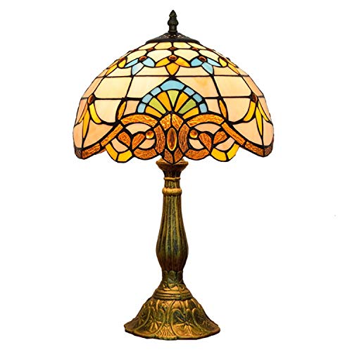 Hobaca 12 pulgadas Barroco Lujo Tiffany Lámpara de mesa Lámpara de vitral Arte deco Antiguo Cabecera Lámpara de escritorio para Sala Habitación Mesa de café