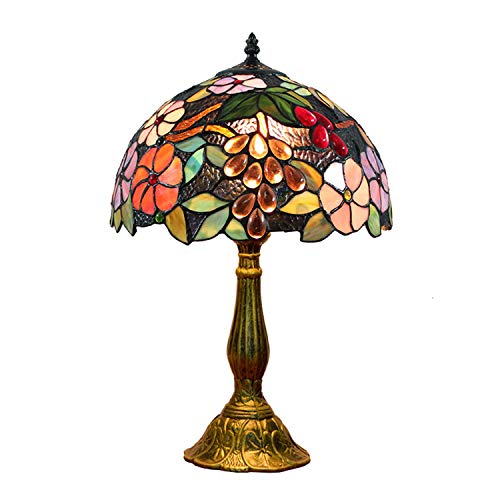 Hobaca E27 Vitral Uva Flor Tiffany Lampara de Mesa 12 Pulgadas Lámpara de Cabecera Lámpara de Escritorio Lámpara de la Sala de Estar de la Barra