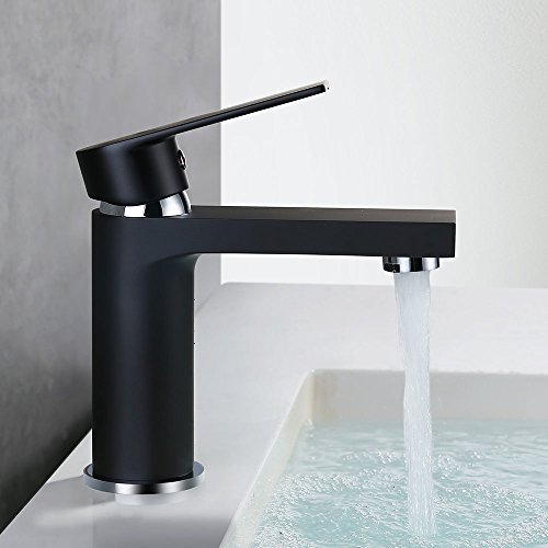 Homelody Grifo de Lavabo Negro Grifo para Baño con Aireador Desmontable Grifos Lavabos Monomando de Latón Grifo de Cuenca Mezclador Agua Fría y Caliente sin Plomo