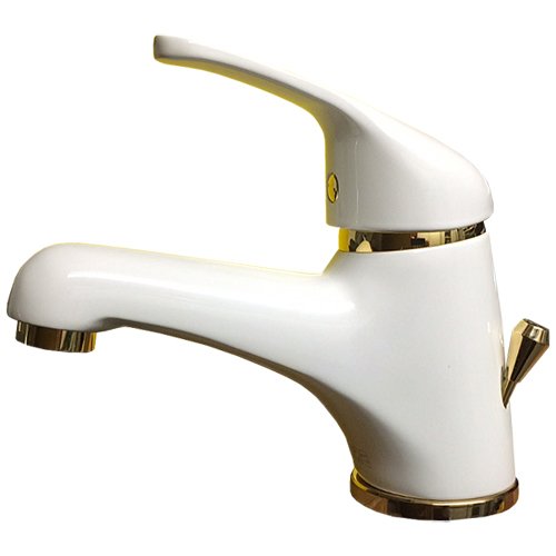 iBath - Grifo monomando para lavabo (combinación de colores exclusiva), color blanco y dorado