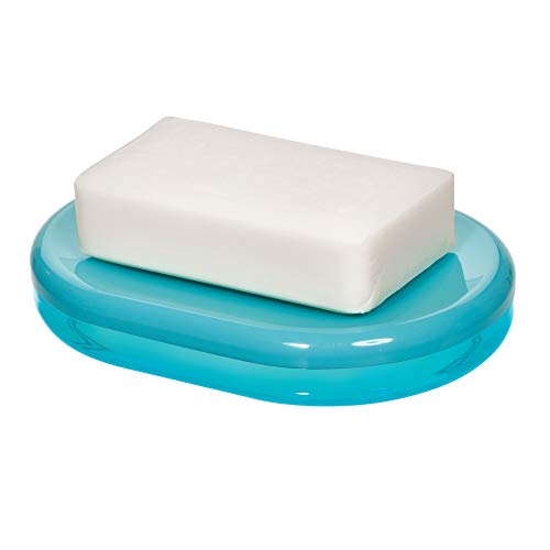 iDesign Bandeja jabonera ovalada, jabonera de plástico para el baño o la cocina, soporte para jabón con ranura de drenaje para lavabo, ducha o fregadero, azul
