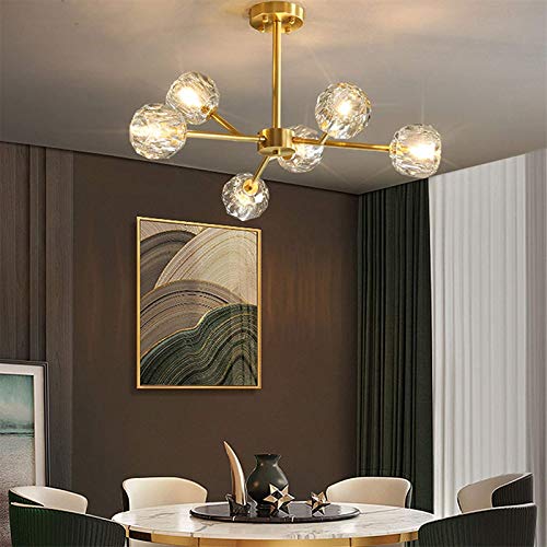 Iluminación de techo interior, 6 lámparas de cristal ligero Sputnik, sala de estar de montaje en blanco G9 Luz colgante con 3in Shade de cristal para el restaurante del dormitorio Luz de techo-cobre.5