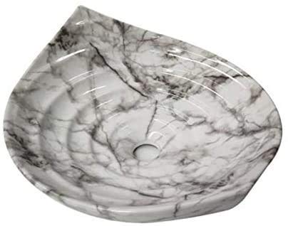 InArt Lavabo Sobre Encimera de Baño Lavabo Porcelana Forma de hoja de cerámica para baño Lavabo de Cerámica, Fregadero de sobre Encimera 45 x 45 x 15 CM (Patrón Satvario Color Blanco Gris)