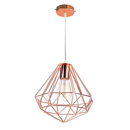 Industrial Minimalista Chandelier Light Lámpara de Techo Shades Lámpara De Hierro Forjado,Lámpara Colgante Forma Prismático de Diamante,Oro Rose