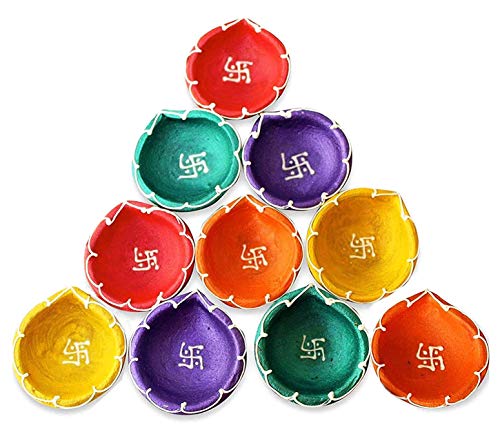 Juego de 10 piezas de Diwali Diwali Decoraciones Diwali Diya. Lámpara de aceite natural hecho a mano con mechas de algodón Batti.