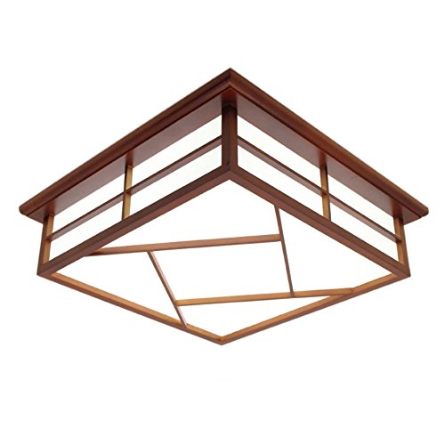 KAIRRY Plafones De Caoba Cuadrado De Madera LED Lámpara De Techo Sala De Exposición Sala Balcón Pasillo Lámparas (Color : Three Color Light, tamaño : 55CM)