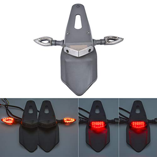 KATUR - Lámpara LED de freno para motocicleta, luz trasera con intermitente, intermitente, luces intermitentes, para moto todoterreno, motocross (lente roja)