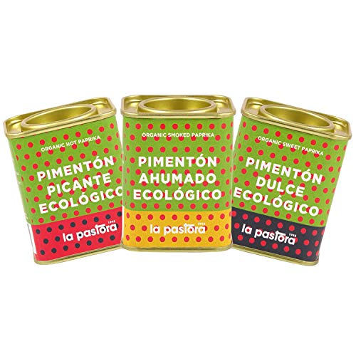 LA PASTORA | Producto Gourmet | Pack/ 3 Latas de Pimentón Ecológico | Dulce + Picante + Ahumado | 75 gr./ud. | 100% Natural | Pimentón en Polvo | Antioxidante | Apto Para Celíacos | Pimentón Español