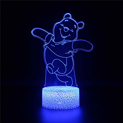 Lámpara 3D LED de noche para niños, Winnie The Pooh H, lámpara 3D, 16 colores, regulable, control táctil alimentado por USB, con base de grietas, para niños y niñas, regalos