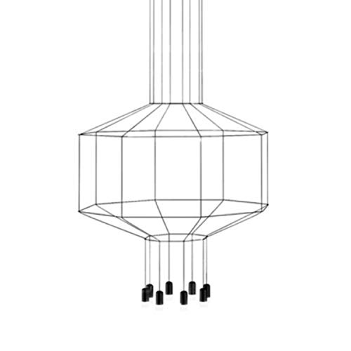 Lámpara colgante, 8 led 4, 48W, con difusor de vidrio prensado, serie Wireflow octagonal, color negro, 90 x 120 x 50 centímetros (referencia: 030004/1A)