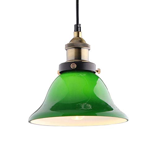 Lámpara colgante de iluminación de techo colgante vintage industrial Lámpara colgante de lámpara colgante de loft para cafetería Coffee Island con pantalla de vidrio verde de 7.87"