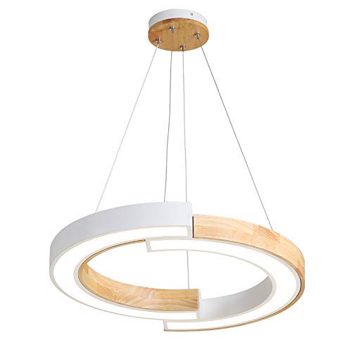 Lámpara Colgante Led Regulable Redonda Lámpara de Araña Simple Estilo Nórdico Lámpara Techo Moderna Salón Dormitorio Comedor Oficina Pantalla de Acrílico Madera Hierro (Blanco,58CM)