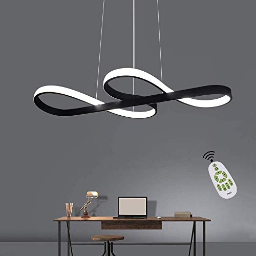 Lámpara Colgante LED, ZMH Luz de Techo Iluminación Pendiente Araña 47W Luz y Altura Adjustable (3500-6500k) con Control Remoto de Silicona y Alumnio para Comedor/Salón/Cafetería/Restaurante (Negro)