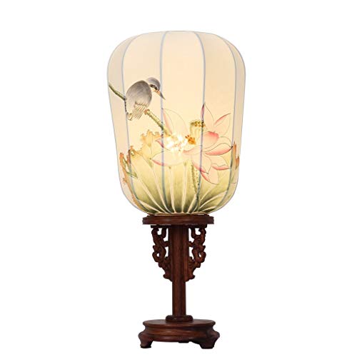 Lámpara de caoba china Lámpara de mesilla de dormitorio retro Lámparas pintadas a mano Lámpara de mesa decorativa de madera de franela clásica