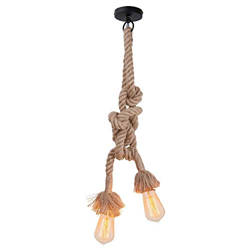 Lámpara de cuerda de cáñamo, lámpara colgante con casquillo E27, para salón, cocina, bar, cimento, almacén, granja (2 luces de 1 m)