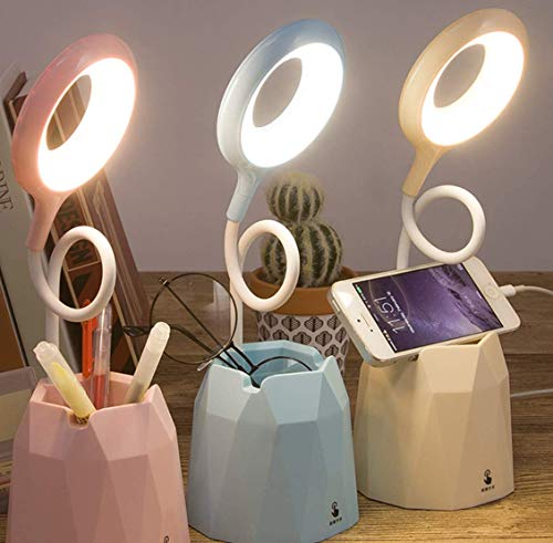 Lámpara de escritorio LED, luz de sobremesa con protección visual, 3 modos de iluminación, atenuable, con rotación de 360°