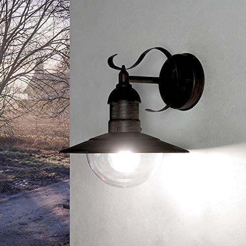 Lámpara de exterior rústica en dorado envejecido, E27, hasta 60 W, 230 V, lámpara de pared de aluminio y cristal sintético, para terraza, jardín, camino, lámpara de iluminación exterior Lámpara de exterior rústica en dorado envejecido, E27, hasta 60 W, 230 V, lámpara de pared de aluminio y cristal sintético, para terraza, jardín, camino, lámpara de iluminación exterior