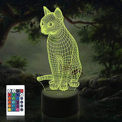 Lámpara de ilusión 3D para mascotas y gatos, luz nocturna al lado de la lámpara de mesa, Coopark, 16 colores, cambio automático, interruptor táctil, decoración, lámparas con control remoto