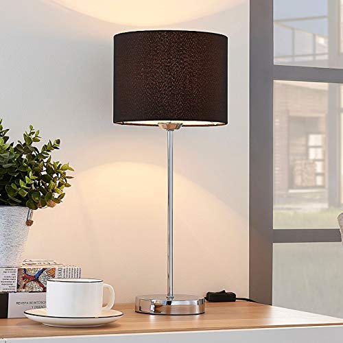 Lámpara de mesa 'Annatina' (Moderno) en Negro hecho de Textura, Tela, Tejido, Seda e.o. para Dormitorio (1 llama, E27, A++) de Lindby | lámpara de mesa textil