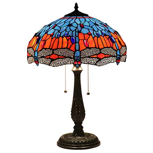 Lámpara de mesa estilo Tiffany, Retro Nostalgic Dragonfly Lámpara De Estilo Europeo Para Sala De Estar Dormitorio Lado De Estudio Bar Club KTV Chateau 16 Pulgadas