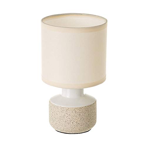 Lámpara de mesa jaspeada grande moderna de cerámica blanca y beige de 12x12x21 cm