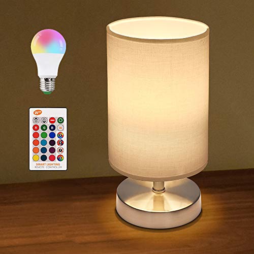 Lámpara de mesa, lámpara de mesita de noche con mando a distancia, E27, regulable, lámpara de mesa con casquillo y cable, pantalla de tela para dormitorio, salón, hotel, café Lámpara de mesa, lámpara de mesita de noche con mando a distancia, E27, regulable, lámpara de mesa con casquillo y cable, pantalla de tela para dormitorio, salón, hotel, café