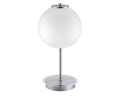 Lámpara de mesa LED con pantalla de cristal opal mate, esfera blanca de 18 cm de diámetro.