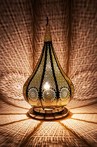 Lámpara de mesa oriental Kais Plateado 38cm de metal -Marruecos Decorativo para la mesa - muy práctica para una iluminación excelente - transmite una decoración excelente refinada