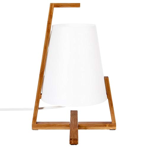 Lámpara de mesa original y de diseño - Pie en bambú y pantalla de aspecto fibra de vidrio.