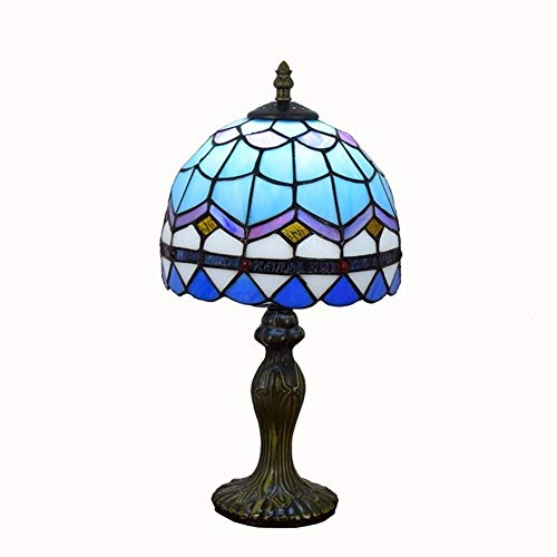 Lámpara de mesa simple Cristal azul Estilo mediterráneo Tiffany Color Cristal Lámpara de mesita de noche Lámpara de escritorio pequeña 20CM Lámparas pequeñas Retro moderno