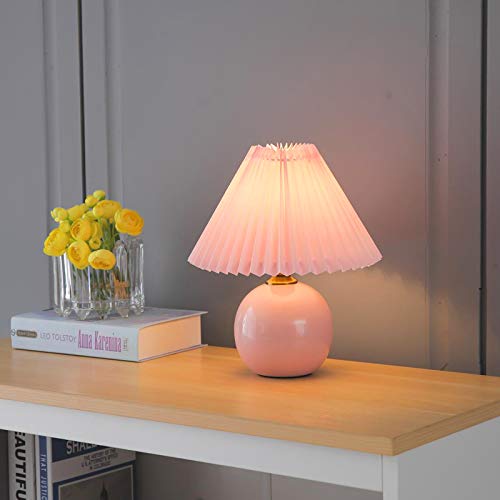 Lámpara de mesita de noche para habitación de niña Lámpara de mesa de cerámica rosa beige Lámpara de lectura Luz nocturna Interfaz USB Tres modos de atenuación Bombilla E27