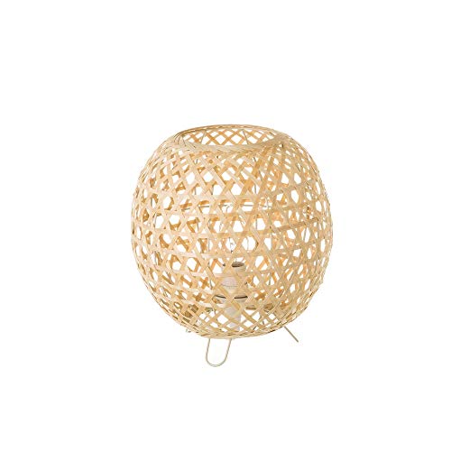 Lámpara de mesita de noche trenzada rústica de bambú beige de 23 cm - LOLAhome