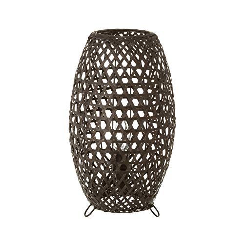Lámpara de mesita de noche trenzada rústica de bambú negra de 35 cm - LOLAhome