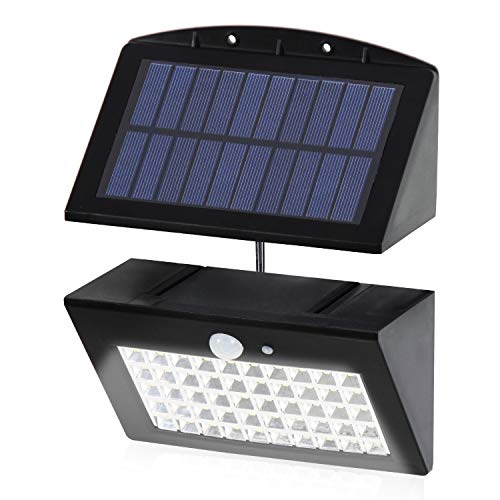 Lámpara de Pared Solar, T-SUN 50 LED Lámpara Solar con Sensor de Movimiento, IP65 Impermeable Lámpara de Jardín Solar con 3 Iluminación Modos para Terraza, Garaje, Camino de Entrada, 6000K.