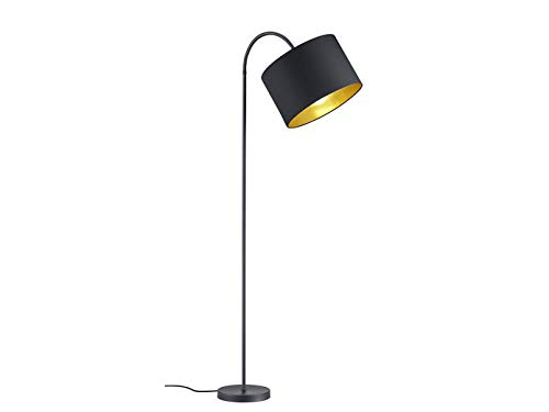 Lámpara de pie decorativa LED con brazo flexible de 156 cm con pantalla de tela de 35 cm de diámetro en negro mate e interior dorado – ambiente de luz único con filamento LED en diseño elegante.