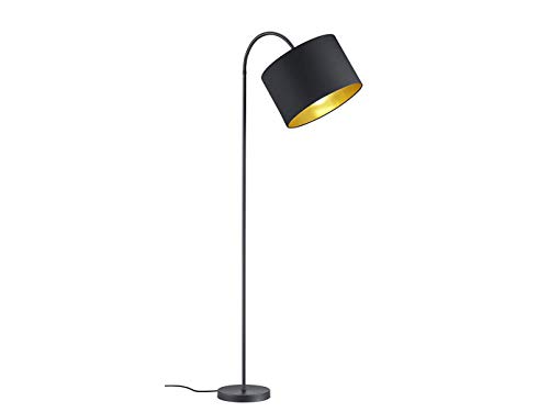 Lámpara de pie decorativa LED con brazo flexible de 156 cm con pantalla de tela de 35 cm de diámetro en negro mate e interior dorado – ambiente de luz único con filamento LED en diseño elegante. Lámpara de pie decorativa LED con brazo flexible de 156 cm con pantalla de tela de 35 cm de diámetro en negro mate e interior dorado – ambiente de luz único con filamento LED en diseño elegante.