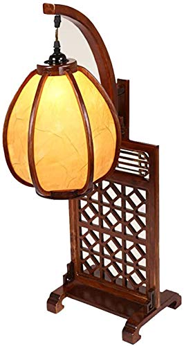 Lámpara de Pie Lámpara de Escritorio de Oficina de Madera de Cerezo Vintage, Pantalla de Piel de Oveja, Lámpara de Estilo Chino para La Mesita de Noche del Dormitorio Lámpara E27