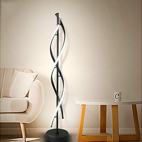 Lámpara de pie LED de diseño en espiral, moderna lámpara de pie para salón, vestíbulo, lámpara de pie de 48 W (negro)