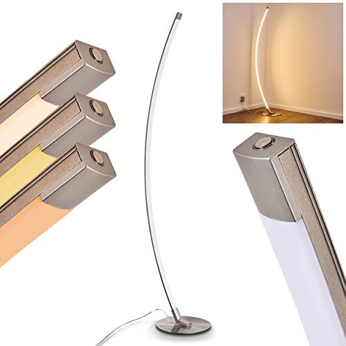 Lámpara de pie LED Playa - Estilo moderno de metal en níquel mate con pantalla curva - 3000 Kelvin - 800 Lumen - con atenuador táctil - 25.000 horas
