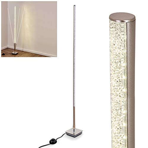 Lámpara de pie LED Tira de metal en níquel mate, 1 x 7,8 vatios, 900 lúmenes, 3000 Kelvin (blanco cálido), regulable con efecto purpurina e interruptor de pie en el cable