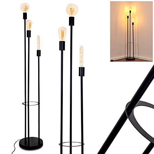 Lámpara de pie Maidford, de metal en negro, 3 x E27, máx. 60 vatios, en diseño retro con interruptor de pie en el cable, adecuada para bombillas LED, ideal para salón