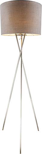 Lámpara de pie para salón, color gris, pantalla de tela, 21 cm, trípode (pantalla textil, lámpara de salón, retro, altura 160 cm) Lámpara de pie para salón, color gris, pantalla de tela, 21 cm, trípode (pantalla textil, lámpara de salón, retro, altura 160 cm)