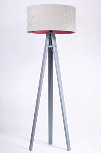 Lámpara de pie para salón, color gris y rosa, con pantalla de tela en imitación de terciopelo