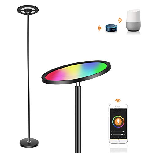 Lámpara de pie regulable RGB, Oeegoo 25W WiFi Smart lámpara de lectura, LED Luz de pie para salón, dormitorio, oficina, control táctil, compatible con APP, Alexa, IFTTT y Google Home, color negro