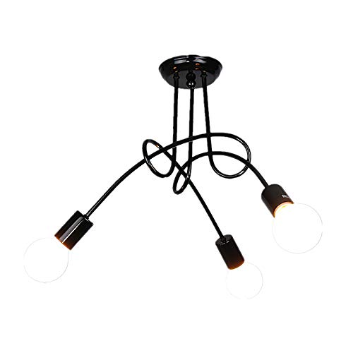 Lámpara de Techo Araña de Industrial Vintage Marco de Metal Negro Muchos Brazo Diseño en Plafón Luz para Retro Estilo Dormitorio Sala de Estar Cocina Comedor Decoracion Iluminación Zócalo E27,3 lights