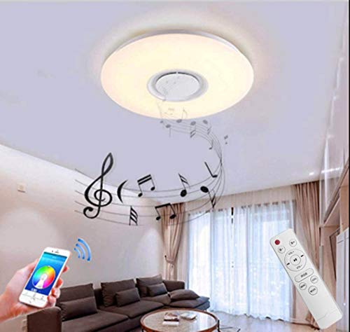 Lámpara de Techo con Altavoz Bluetooth, Luz Música Bluetooth 60W Cambio de color RGBW Regulable Lámparas de Modernas con Control Remoto/Control de la APLICACIÓN (White)