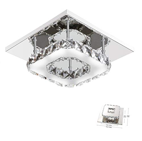 Lámpara de techo de cristal Lámparas de techo Espejo de acero inoxidable moderna lámpara de cristal, 12W LED Lámpara de techo de cristal Lámparas de techo Espejo de acero inoxidable moderna lámpara de cristal, 12W LED