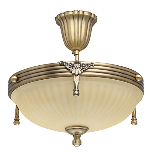 Lámpara de techo de diseño clásico de metal, color latón, Cristal, 3 bombillas, 32 cm de diámetro, solo E14 3 de 60 W 230 V