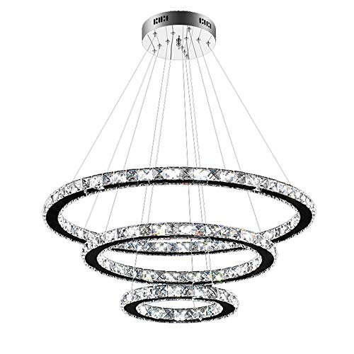 Lámpara de techo LED de 96W Lámpara colgante de cristal de diseño Lámpara colgante de 3 anillos Φ: 30 + 50 + 70cm Warmwhite 2800K - 3500K Luz creativa de Lustres para comedor Sala de estar